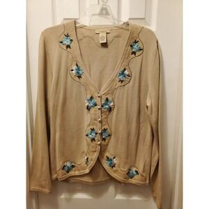 bechamel cardigan sweater sz L floral embroidery cottage core grandma garden